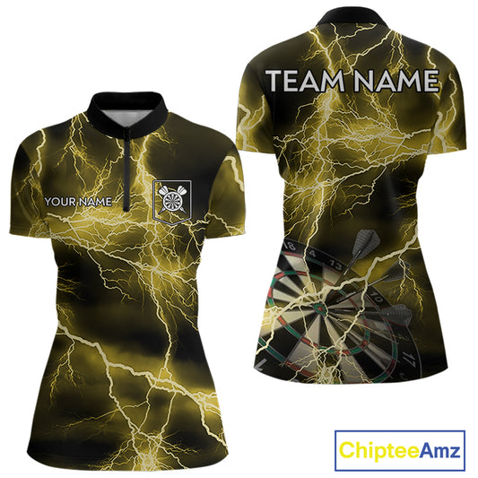 Thunder Lightning Yellow Darts Shirt With Pocket For Women Custom Dart Jersey TDM4695