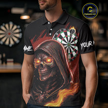 Load image into Gallery viewer, Personalized Red Death Skeleton Fire Dart Shirts For Men Custom Skull Dart Jersey Polo & 1/4 Zip TDM4891