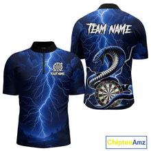 Load image into Gallery viewer, Blue Lightning Thunder Cobra Darts Shirt For Men Custom Darts League Team Jersey Polo & 1/4 Zip TDM4895