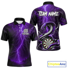 Load image into Gallery viewer, Purple Lightning Thunder Cobra Darts Shirt For Men Custom Darts League Team Jersey Polo & 1/4 Zip TDM4896