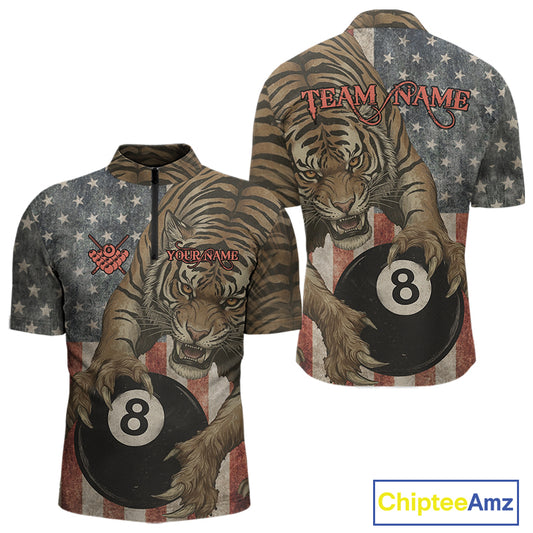Personalized Vintage American Flag Tiger Billiard Shirt For Men, 8 Ball Pool Billiard Team Jerseys TDM5590