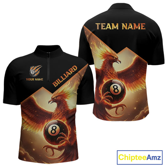Orange 8 Ball Flame Phoenix Billiard Shirt For Men Custom Pool Team Jersey Polo & Quarter Zip TDM5603
