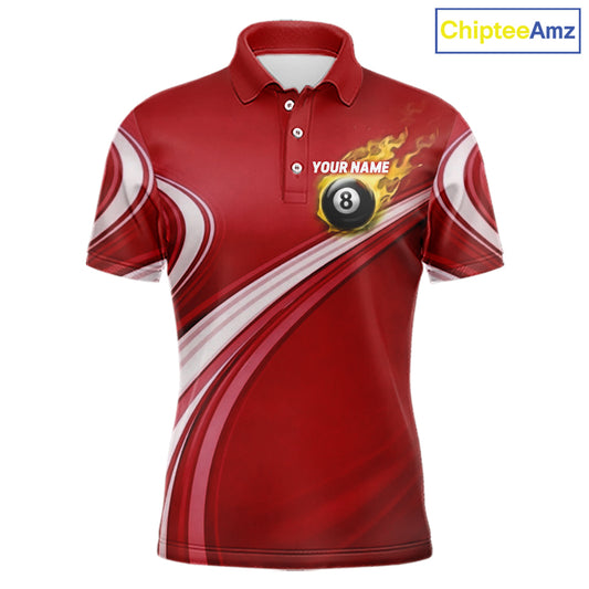 Personalized Red Billiard Jersey For Men Custom Flame 8 Ball Pool Billiard Shirt Polo & 1/4 Zip TDM6447