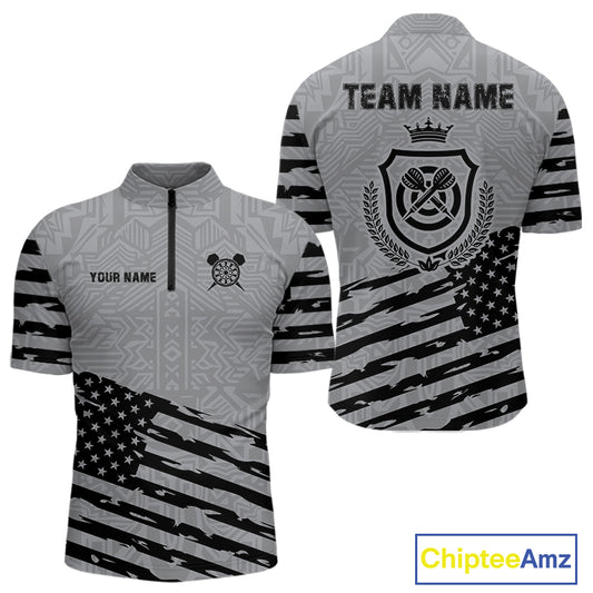 Personalized Grey US Flag Darts Shirt For Men Custom Darts Jersey, Darts Tournament Team Shirts TDM4905