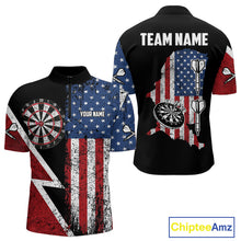 Load image into Gallery viewer, Personalized Grunge American Flag Men's Dart Shirts Custom Patriotic Darts Team Jersey Polo & 1/4 Zip TDM4907