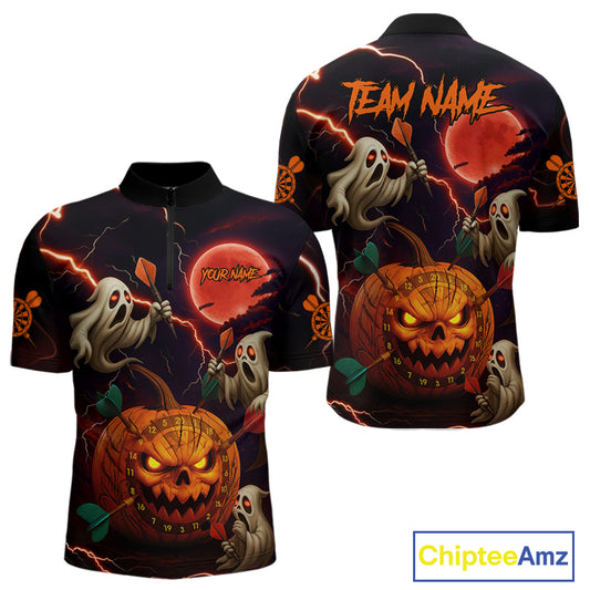 Funny Ghostly Pumpkin Dartboard Halloween Darts Shirt For Men Custom Darts Jersey, Best Darts Gift TDM4910