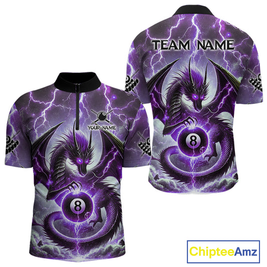 Personalized Purple Thunder Lightning Dragon Billiard Shirt For Men, Best 8 Ball Pool Team Jersey TDM4482