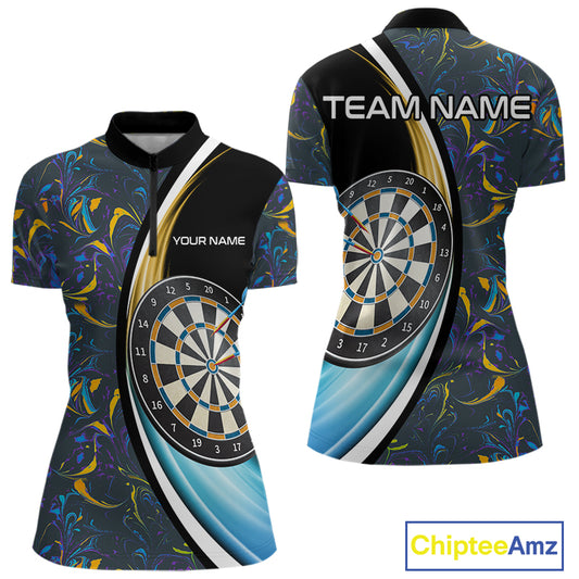Funny Floral Marbling Pattern Custom Darts Shirt For Women, Team Polo & Quarter Zip Darts Jersey TDM4916