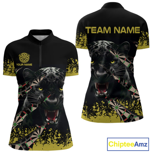 Grunge Black Yellow Panther Dart Shirt For Women Custom Dart Jersey Team Polo & Quarter Zip TDM4484