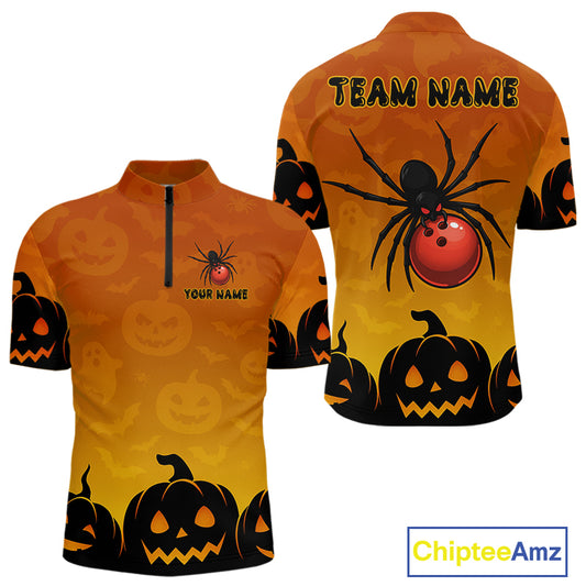 Personalized Orange Funny Spider Bowling Halloween Shirt For Men Custom Bowling Team Jersey TDM4925