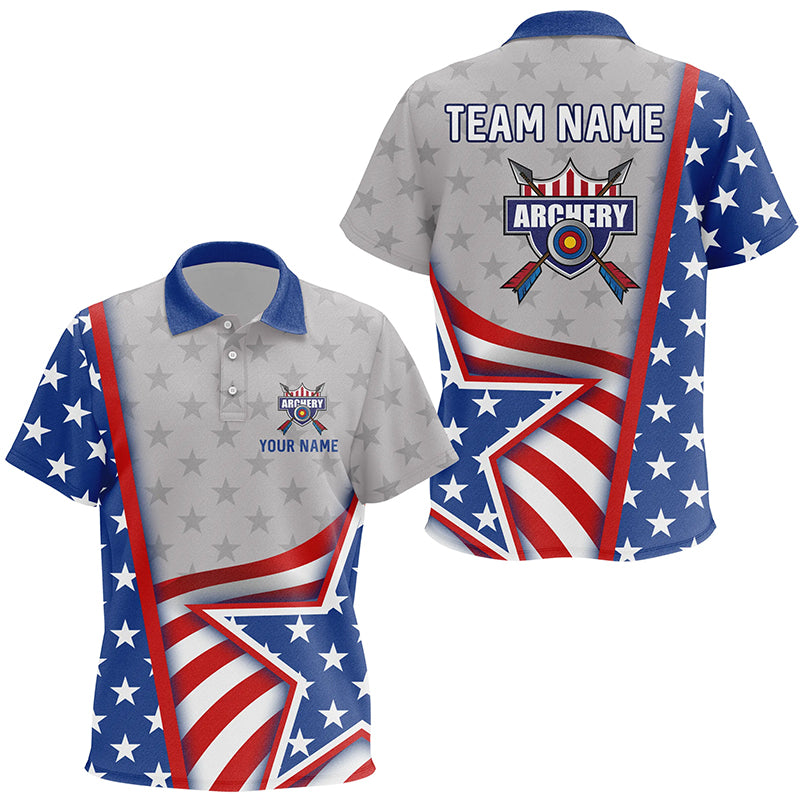 Personalized Name American Flag Archery Polo Shirts For Kid, Custom Team Name Archery Jerseys TDM0479
