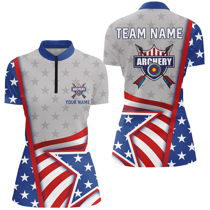 Personalized USA Flag Archery Women Quarter-Zip Shirts Custom Team Name Archery Jerseys TDM0479