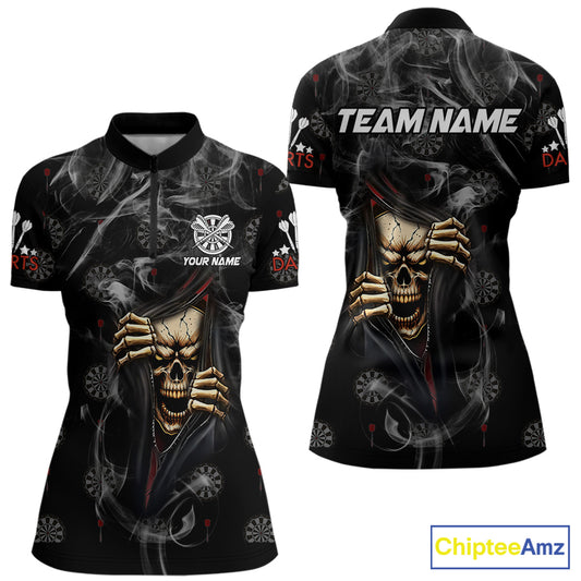 Personalized Skull Smoke Pattern Darts Shirt For Women Custom Darts Jersey Team Polo & 1/4 Zip TDM5355