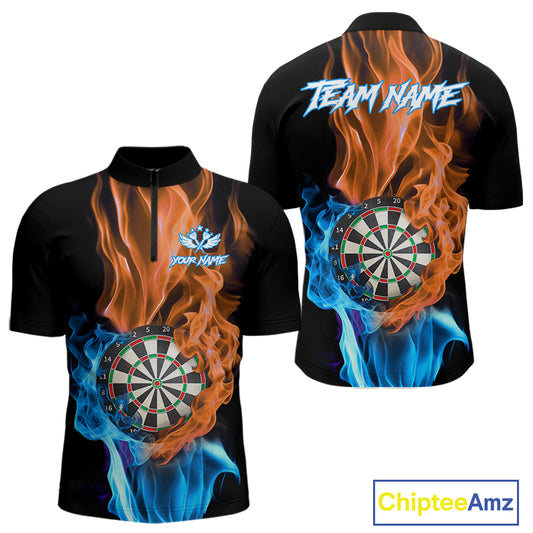 Blue And Orange Flaming Smoke Darts Shirt For Men Custom Darts Jersey Team Polo & Quarter Zip TDM5144