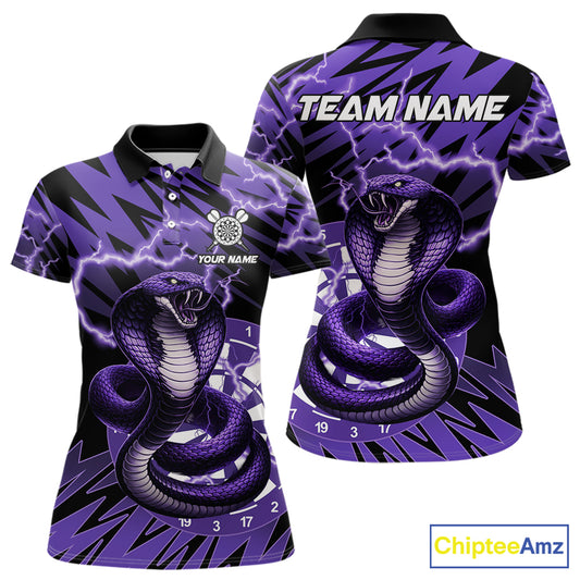 Custom Purple Dartboard Cobra Snake Lightning Darts Shirt For Women, Dart Team Jersey Polo & 1/4 Zip TDM6016
