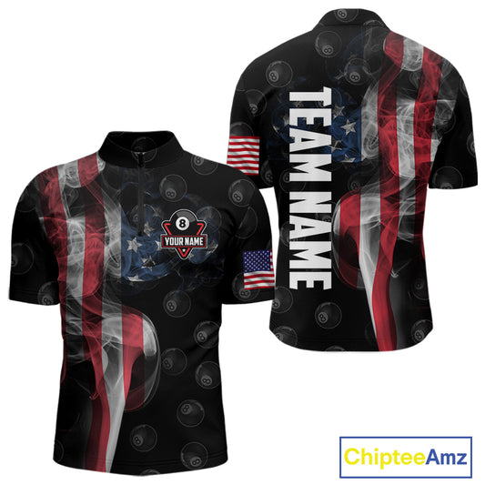 Personalized Vintage Smoke US Flag Billiard Shirts For Men, 8 Ball Pool Patriotic Billiard Jerseys TDM4731