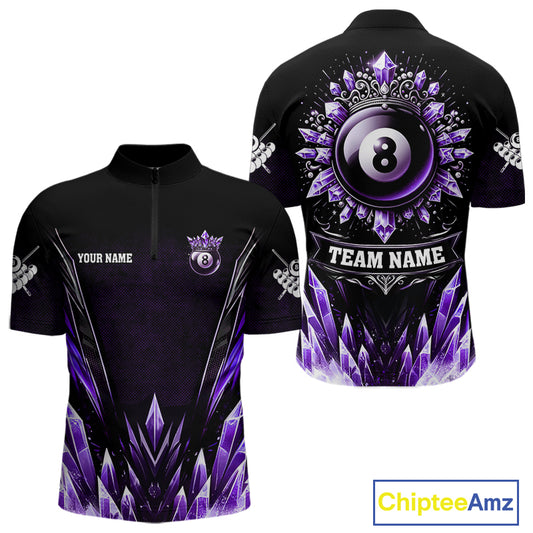 Personalized Purple Icy 8 Ball Pool Crown Billiard Shirt For Men, Funny Billiard Team Jerseys TDM4304