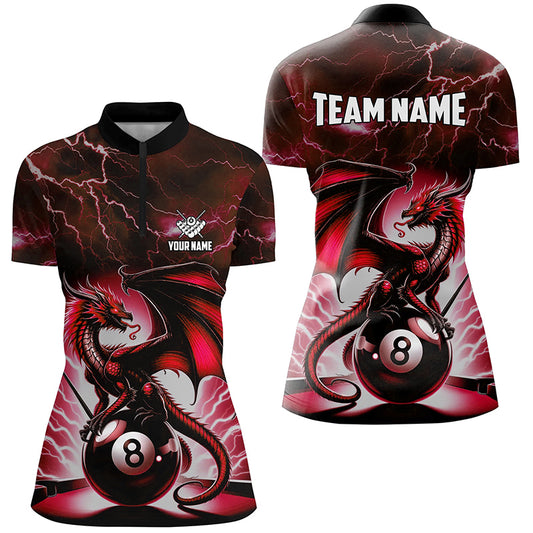 Lightning Thunder Dragon Custom Red 8 Ball Pool Shirts For Women, Billiard Team League Jerseys TDM1757
