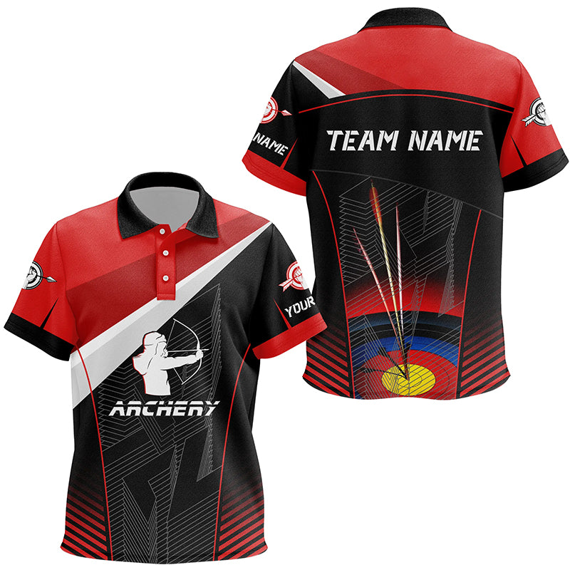 Red Black Archery Target Personalized Name 3D Kid Polo Shirts Custom Archery Jerseys For Team TDM0507