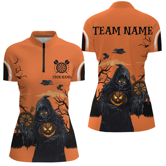 Halloween Spook Night Grim Reaper Custom Darts Shirts For Women, Orange Dart Jerseys TDM2686