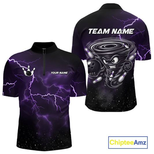 Personalized Thunder Lightning Tornado Funny Bowling Shirt For Men, Bowling Team Jersey |Purple TDM5394