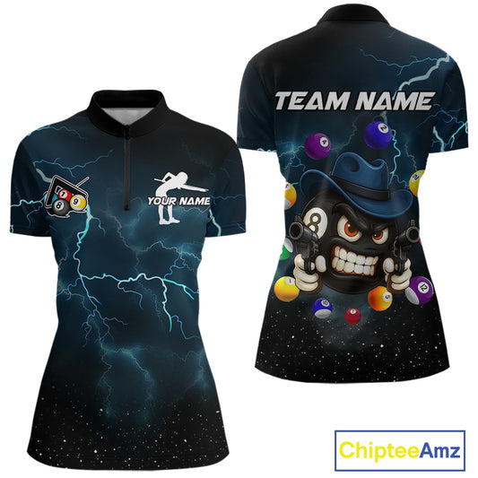 Blue Funny 8 Ball Pool Billiard Shirt For Women Custom Thunder Lightning Billiard Team Jersey TDM5397