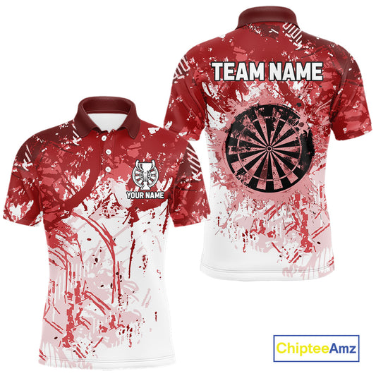 Personalized Red Grunge Darts Jerseys For Men Custom Darts Team Shirts Polo & Quarter Zip TDM5894