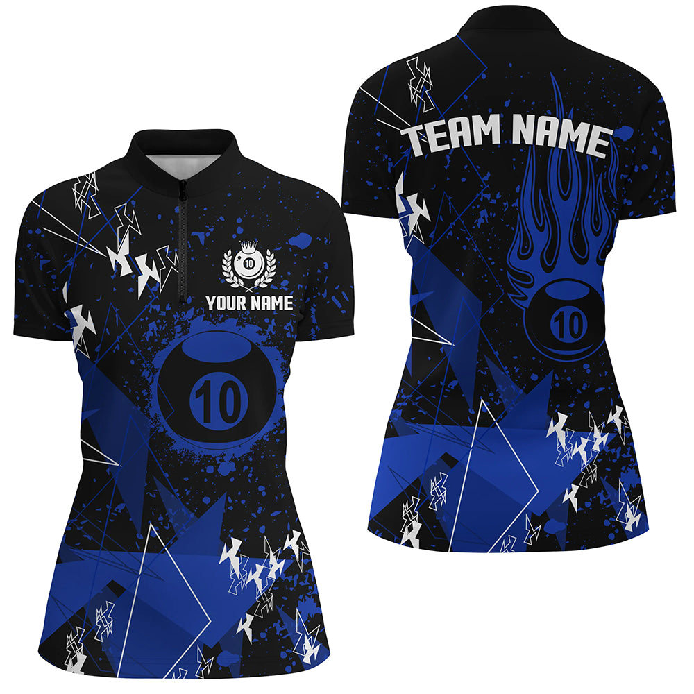 Blue Grunge 10 Ball Billiard Women Quarter-Zip Shirt Custom Billiard Jersey For Pool Player TDM1410