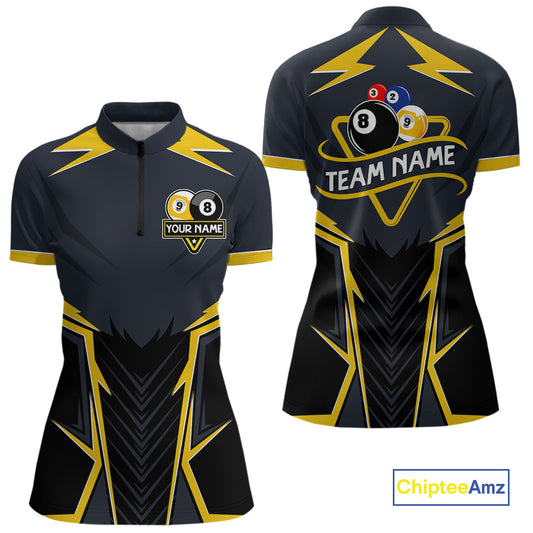 Billiard Jersey For Women Custom Polo & 1/4 Zip Billiard Team Shirt, 8 & 9 Ball Pool Shirt|Yellow TDM4330