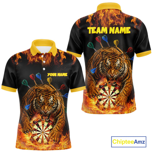 Personalized Fire Flame Tiger Darts Shirt For Men Custom Darts Jersey Team Polo & Quarter Zip TDM6312