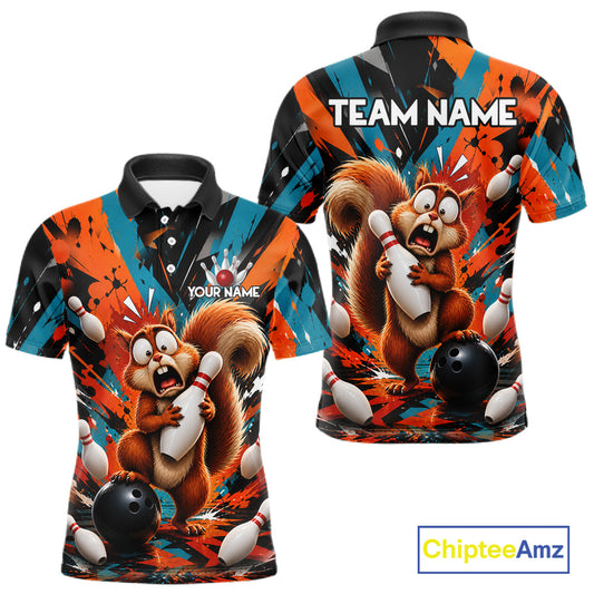 Colorful Graffiti Funny Squirrel Bowling Polo, 1/4 Zip Shirts For Men Custom Bowling Team Jersey TDM6489