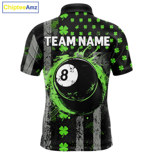 Green Grunge US Flag Luckiest Shamrock Billiard Shirt For Men Custom St Patrick Day Pool Jersey TDM5710