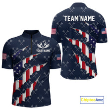 Load image into Gallery viewer, Personalized American Flag Navy Dart Pattern Polo & Quarter Zip For Men, Patriotic Darts Jersey TDM4996