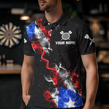 Load image into Gallery viewer, Customized Grunge Puerto Rico Flag Smoke Darts Polo & 1/4 Zip, Patriotic Darts Jerseys For Men TDM2497