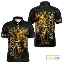 Load image into Gallery viewer, Black And Golden Funny Lion Crown Darts Shirt For Men Custom Darts League Jersey Polo & 1/4 Zip TDM5000