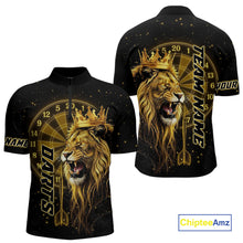 Load image into Gallery viewer, Black And Golden Funny Lion Crown Darts Shirt For Men Custom Darts League Jersey Polo & 1/4 Zip TDM5000