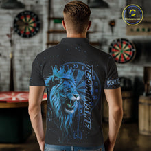 Load image into Gallery viewer, Black And Blue Funny Lion Crown Darts Shirt For Men Custom Darts League Jersey Polo & 1/4 Zip TDM5001