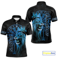Load image into Gallery viewer, Black And Blue Funny Lion Crown Darts Shirt For Men Custom Darts League Jersey Polo & 1/4 Zip TDM5001