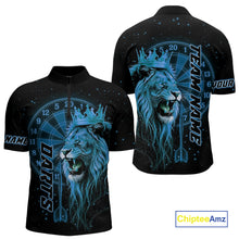 Load image into Gallery viewer, Black And Blue Funny Lion Crown Darts Shirt For Men Custom Darts League Jersey Polo & 1/4 Zip TDM5001