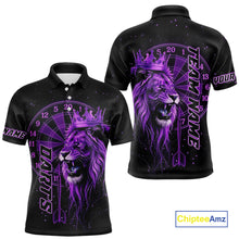 Load image into Gallery viewer, Black And Purple Funny Lion Crown Darts Shirt For Men Custom Darts League Jersey Polo & 1/4 Zip TDM5002