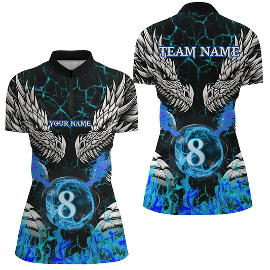 Personalized Dragon Blue Flaming 8 Ball Pool Women Billiard Shirt Team League Billiard Jerseys TDM3231
