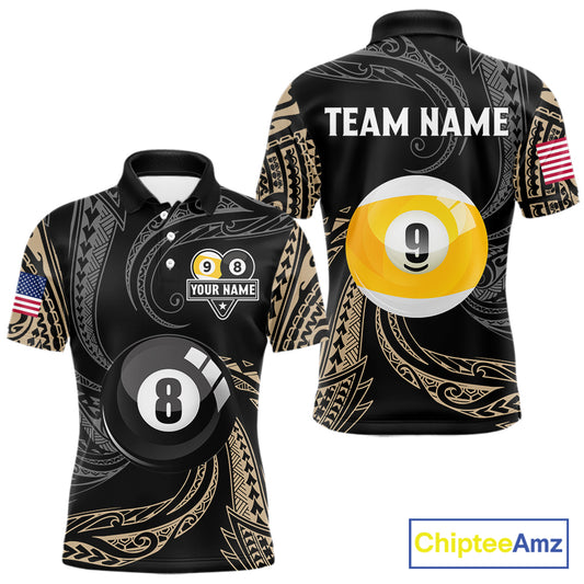 Personalized 8 Ball 9 Ball Tribal Billiard Shirt For Men Custom Pool Team Jersey Polo & 1/4 Zip TDM6335