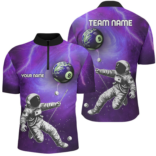 Custom Purple Galaxy Astronaut 8 Ball Pool Men Billiard Shirts, Funny 3D Printed Billiard Shirts TDM2017