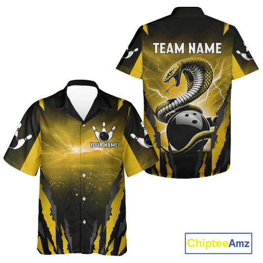 Yellow Thunder Lightning Cobra Snake Hawaiian Bowling Shirts For Women Custom Bowling Team TDM6085