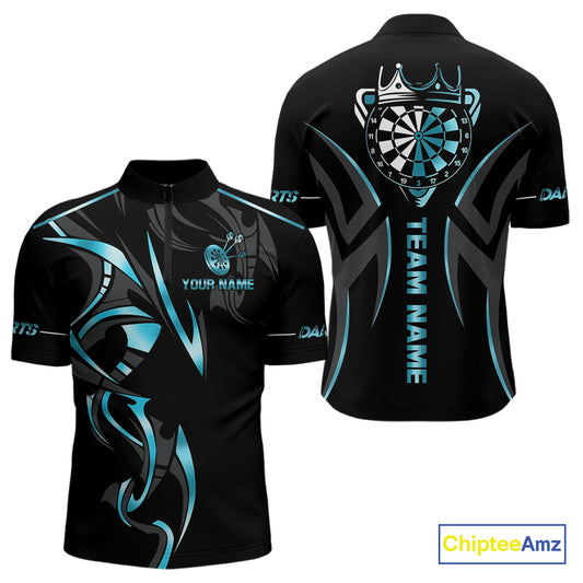 Black And Blue Dartboard Crown Dart Shirts For Men Custom Dart Jersey Team Polo & Quarter Zip TDM4792