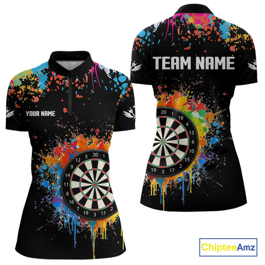 Funny Dartboard Colorful Paint Splash Custom Dart Shirts For Women, Darts Team Jerseys |Black TDM4016