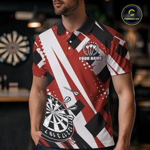 Load image into Gallery viewer, Custom Red Geometric Darts Polo & Quarter Zip For Men, Personalized Darts Team Jersey Outfit TDM5026