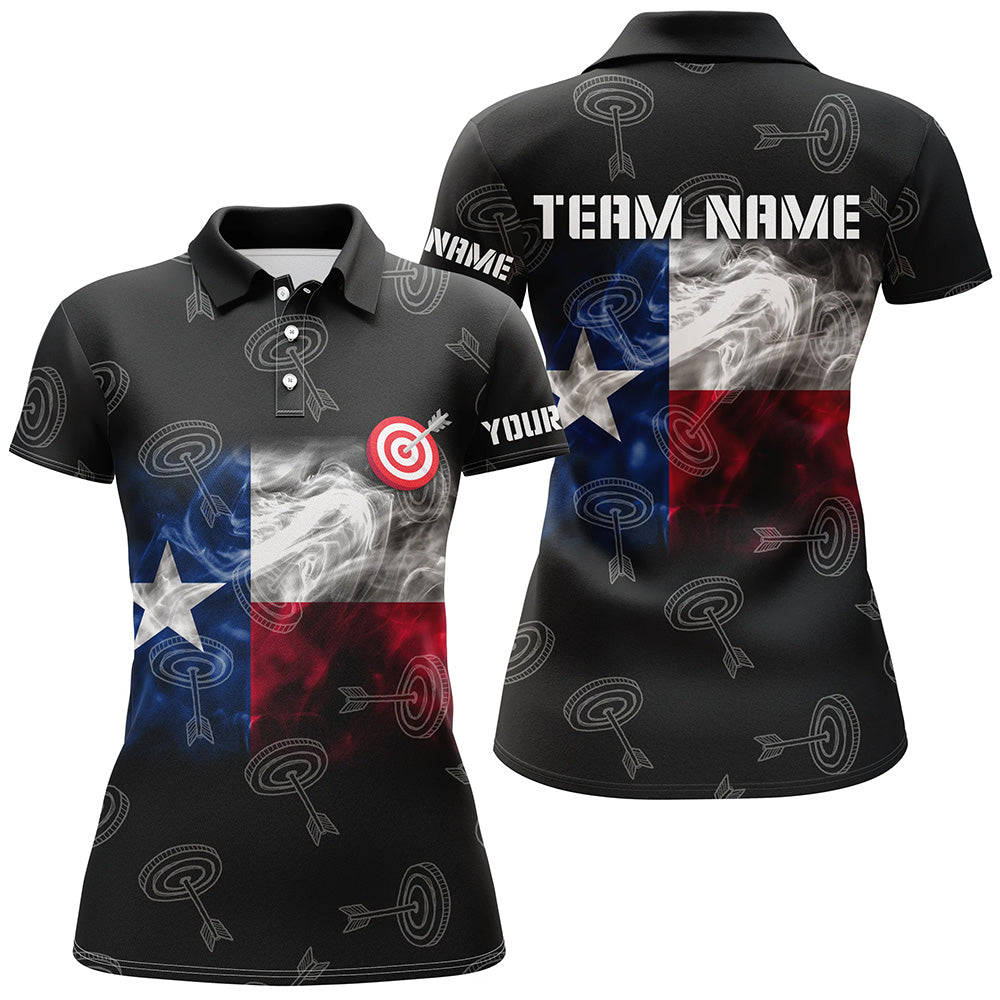 Personalized Texas Flag Smoke Archery Women Polo Shirts, Patriotic Texas Archery Sport Shirts TDM0939