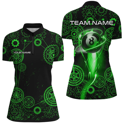 Personalized Green Billiard Shirts For Women Custom Gearwheel Pattern Billiard Jerseys Team Uniform TDM3025