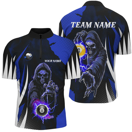 Funny Blue Grim Reaper 8 Ball & 9 Ball Billiard Shirts For Men Custom League Billiard Jerseys TDM2284